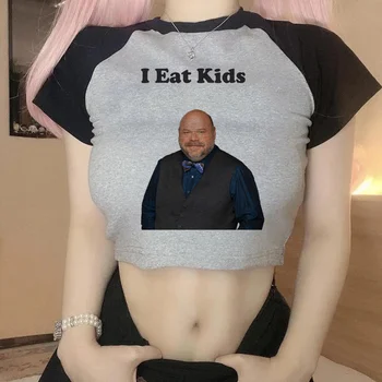 i Eat Kids эстетичный готический укороченный топ Woman gothic Kawaii cyber y2k футболка с мангой