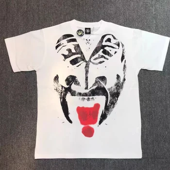 Белая футболка Hellstar с высококачественным принтом в виде букв Дьявола, уличная Ретро Повседневная Свободная хлопковая дышащая футболка для мужчин и женщин