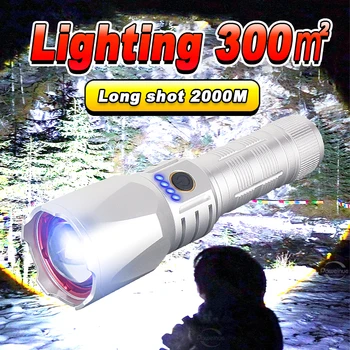 Ультра Мощный Светодиодный Фонарик Long Shot 2000M USB Перезаряжаемый Фонарик Высокой Мощности XHP360 LED Flash Light Масштабируемый Тактический Фонарь