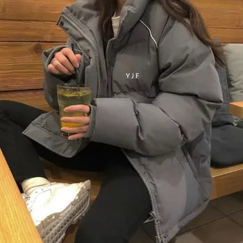 Зимнее хлопчатобумажное пальто, женская однотонная куртка в корейском стиле, женская студенческая короткая одежда, женская повседневная свободная верхняя одежда