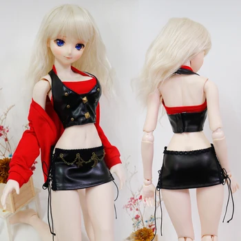 D04-B276 детская игрушка ручной работы BJD/SD кукольная одежда 1/3 1/4 большая девочка 65 см Красно-черный кожаный костюм