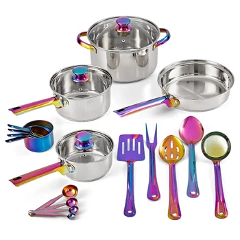 Набор посуды Mainstays из переливающейся нержавеющей стали из 20 предметов с кухонными принадлежностями и инструментами