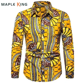 Винтажная Дизайнерская Одежда Мужская Рубашка С Цветочным Рисунком 2023 С Длинным Рукавом И Принтом В виде Пчелиных Сот Camisa Hawaiiana Hombre Мужская Сорочка Homme Blusas Top