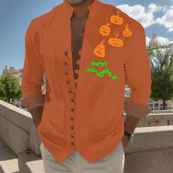 Счастливого Хэллоуина, мужские рубашки с 3D-цифровой печатью, топы со стоячим воротником и длинными рукавами, кардиган на пуговицах оверсайз в стиле хип-хоп