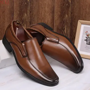 Новая мужская обувь большого размера 47 с квадратной головкой, корейская версия, Мужская кожаная обувь, модельные туфли, Мужские Дизайнерские лоферы, мужские свадебные туфли