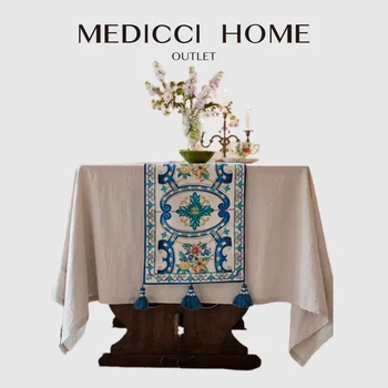 Medicci Home Florence Винтажная Настольная дорожка в стиле флористической геометрии с кисточками, Роскошная Художественная скатерть, Крышка шкафа на заказ
