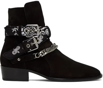 Мужская обувь, Черные ботинки-бандана, Американская мода, Ремешки с логотипом и пряжкой-Цепочкой Бренда Vipol 9992309060906
