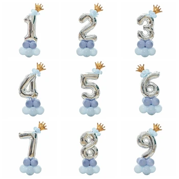 32-дюймовая Серебряная цифровая колонка, воздушные шары из алюминиевой пленки, украшения для вечеринки с Днем Рождения, Детский фон из воздушных шаров, макет стены, Баллон