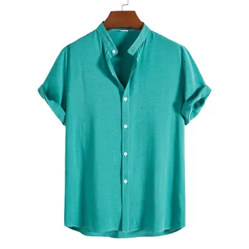 Летняя рубашка на пуговицах с коротким рукавом для мальчиков, повседневная хлопковая офисная одежда больших размеров, мужская деловая сине-зеленая Розовая цветастая рубашка Xxl