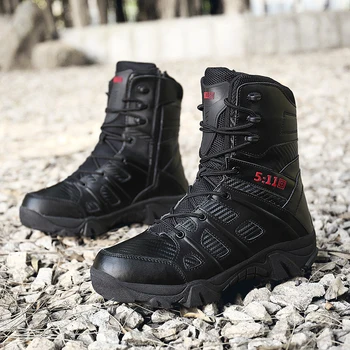 Военно-тактические мужские ботинки, водонепроницаемые кожаные пустынные ботинки, армейские ботильоны, Армейская рабочая мужская обувь, пара мотоциклетных ботинок