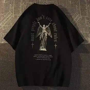 Хлопчатобумажная футболка в американском стиле в стиле ретро с короткими рукавами и рисунком буквы Ангела, костюм для пары мальчиков и девочек, Свободная универсальная верхняя одежда Y2k
