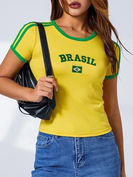 Y2K Укороченный топ для бразильских футболисток, женская футболка с изображением звезды, сказочная гранжевая детская футболка для девочек-подростков, эстетичная винтажная готическая футболка
