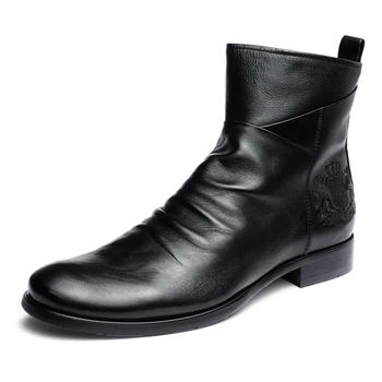 Мужские ботинки Кожаные на молнии, осенняя вышивка значка в стиле ретро, Армейские рыцарские ботинки, мужская обувь Zapatos De Hombre