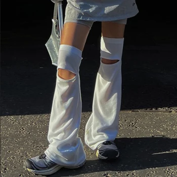 2023 Белый Полый Чехол для ног Горячие Спортивные панк-Гетры с готическими буквами, женские Повседневные Носки в стиле рок-Панк Харадзюку с длинной трубкой и широкими штанинами