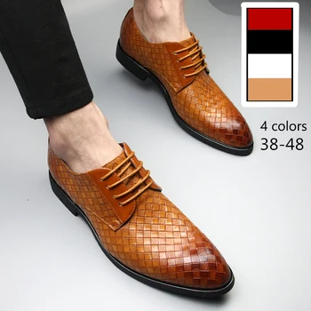 Модная мужская обувь в клетку, деловые повседневные кожаные модельные туфли для мужчин, Элегантные оксфорды на шнуровке с острым носком, официальный стиль