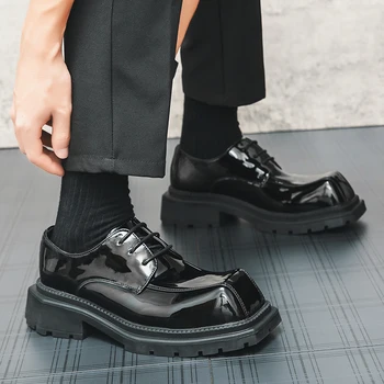 Деловые Официальные мужские модные повседневные модельные туфли, Япония, Корея, Кожаные туфли с квадратным носком, Официальные мужские туфли-оксфорды, Zapatos Hombre