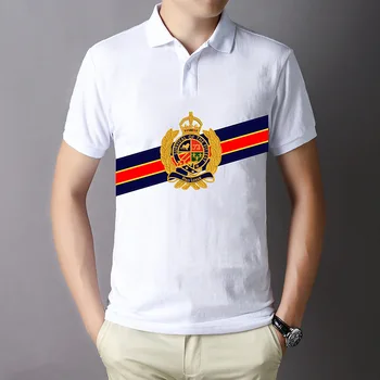 Новая мужская рубашка-поло из чистого хлопка, футболки с вышитой короной на коротком рукаве, повседневные спортивные, чисто белые, простые, Европейские, большие размеры