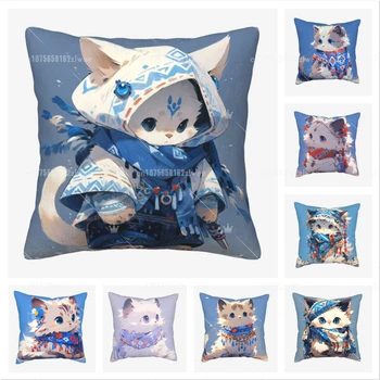 Племенная кошка в синем тюрбане, наволочки, декоративные наволочки с двусторонним принтом, декор подушек, Декор домашних подушек 45 см