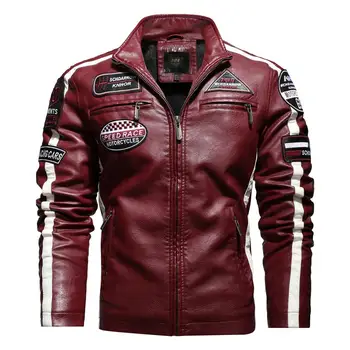Мужская мотоциклетная куртка 2023 года, осенне-зимняя модная повседневная кожаная куртка-авиатор с вышивкой, зимняя бархатная куртка из искусственной кожи