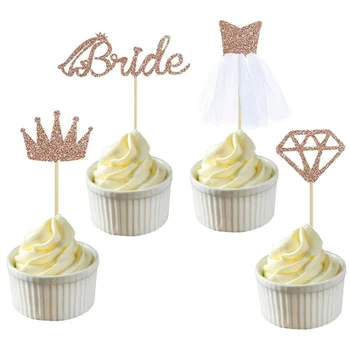 Принадлежности для украшения торта 4 шт./пакет, блестящая корона из шампанского, бриллиантовое свадебное платье невесты, топпер для торта для декора свадебного торта
