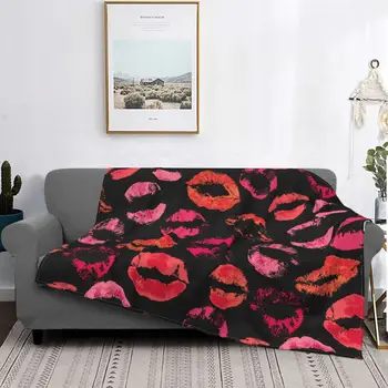 Красивые одеяла с красными и розовыми губами, портативное мягкое одеяло с флисовым принтом для дивана в спальне, Плюшевое тонкое одеяло