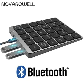 Мини-цифровая клавиатура Bluetooth Numpad Цифровая клавиатура из алюминиевого сплава с USB-концентратором для портативного компьютера с Windows и телефона Android