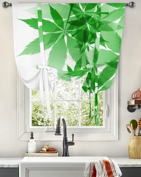 Зеленый лист растения с градиентной текстурой, оконная занавеска для гостиной, домашнего декора, балкона, кафе, кухни, римская короткая занавеска на завязках