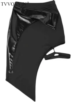 Женская юбка-полукомбинезон с завышенной талией Fried Street, дизайн колец для ног, тонкая черная юбка, модные женские юбки W8KQ