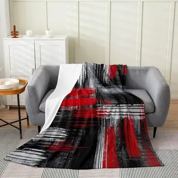 Геометрическое одеяло для кровати, геометрическое фланелевое флисовое одеяло в полоску, красное Черное Серое пушистое одеяло для детей Мальчиков