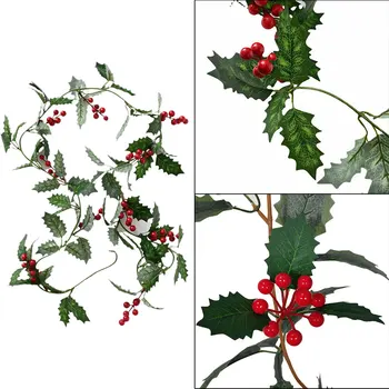 Искусственные красные ягоды, листья падуба, лоза плюща, 2 м светодиодная Рождественская гирлянда, гирлянды для украшения Рождественской елки, украшения дома