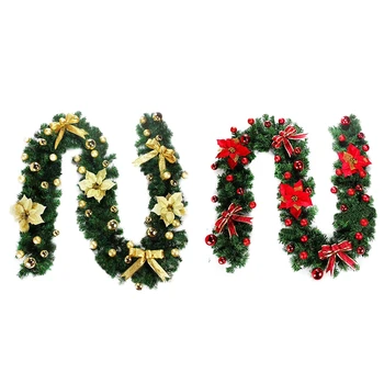 Цельнокроеная 9-футовая рождественская гирлянда с ягодами и сосновыми шишками для передней двери, зеленая + красная