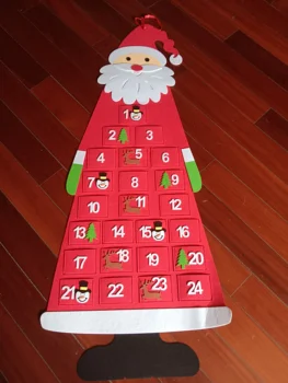 Адвент-календарь Санта-Клауса, Подвесной адвент-календарь из фетра, Рождественский адвент-календарь из фетра, Адвент-календарь из фетра (красный)