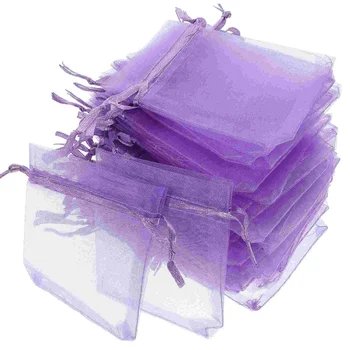 50 шт Маленький подарочный пакет Подарочная упаковка на шнурке Фиолетовая Мини-упаковка ювелирных изделий Подарочные пакеты из Органзы Марлевые Подарки