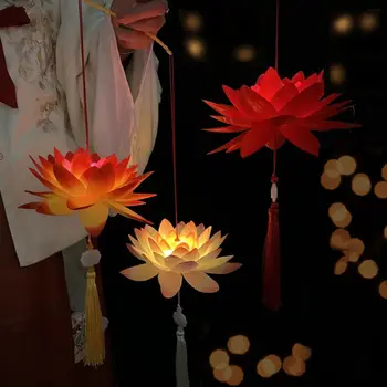 Светодиодный антикварный фонарь Lotus, Элегантный светящийся портативный китайский портативный фонарь, материалы ручной работы, вечеринка Lotus Festival