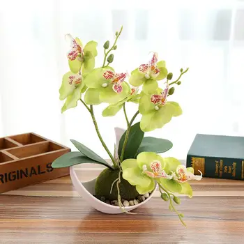 Искусственная бабочка Орхидея Бонсай Искусственный цветок с горшком Имитация домашней комнаты Декор цветочного стола