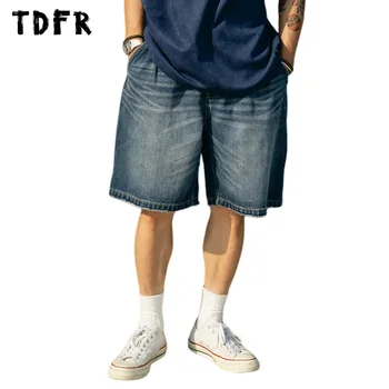Джинсовые шорты с карманами, мужские летние выстиранные потертые повседневные широкие шорты длиной до колен, мужские короткие джинсы