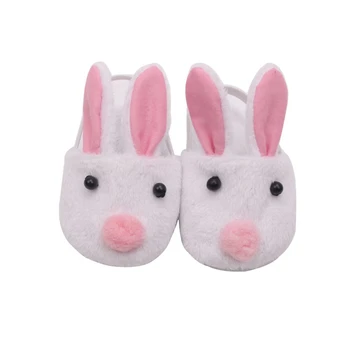 Милые тапочки с белым кроликом, кукольная обувь для 18