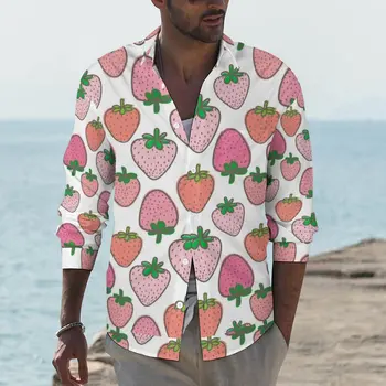 Рубашка Pinky Fresh с клубникой, осенние милые повседневные рубашки, мужские трендовые блузки с длинным рукавом, дизайн одежды Y2K, большие размеры