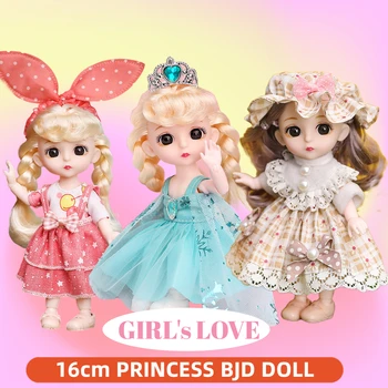 16-сантиметровая мини-кукла BJD с одеждой и обувью, фигурка принцессы с милым личиком и большими глазами, Подвижная игрушка для девочки с 13 суставами, сделанная своими руками