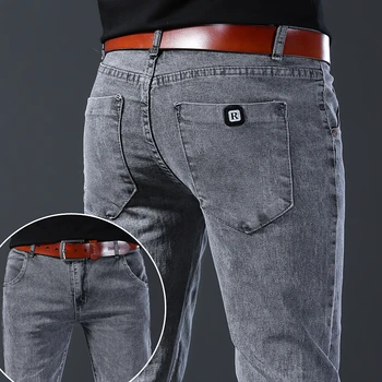 2023 Осень, Новые Модные Джинсы, мужские Прямые Серые брюки в корейском стиле со средней талией, Мужские Повседневные джинсовые брюки