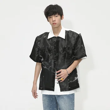 SYUHGFA, поддельная рубашка с коротким рукавом в стиле пэчворк из двух частей, тренд Мужской индивидуальной одежды 2023, Летний прилив, Корейское издание, Свободные топы