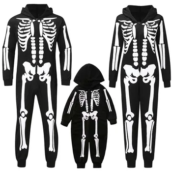 Женская одежда, костюм для косплея на Хэллоуин, комбинезоны со скелетом для взрослых, цельное боди с зомби, семейные костюмы для карнавальных вечеринок