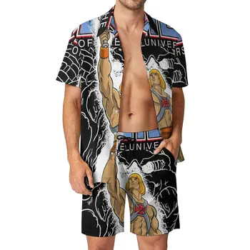 Мощный Мужчина Пляжные Мужские Комплекты Masters of The Universe Повседневная Рубашка Комплект Летние Шорты с Рисунком Гавайский костюм из 2 предметов Плюс Размер 3XL