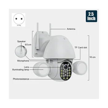 3-мегапиксельная прожекторная камера Tuya для освещения двора, наружная камера для отслеживания людей, камера для прожекторного освещения для Google Home, штепсельная вилка ЕС