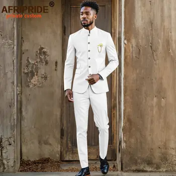 Мужской деловой костюм Приталенный однобортный блейзер и брюки с вышивкой, комплект официальных нарядов, африканская одежда для свадьбы A2136091