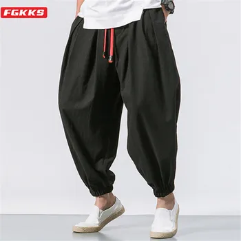 FGKKS Новые Мужские шаровары Большого размера, осенние спортивные штаны из китайского льна с избыточным весом, Высококачественные Повседневные Брендовые брюки Мужские