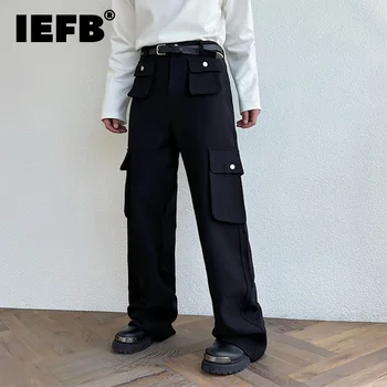 Мешковатые брюки-карго IEFB в Корейском стиле, широкие брюки с несколькими карманами, прямые брюки-труба, Модный Универсальный мужской комбинезон Оверсайз 9C1242