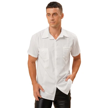 Мужские топы с коротким рукавом и пуговицами, рубашка с отложным воротником, рубашка контрастного цвета в полоску, пляжная одежда для отдыха, повседневная рубашка