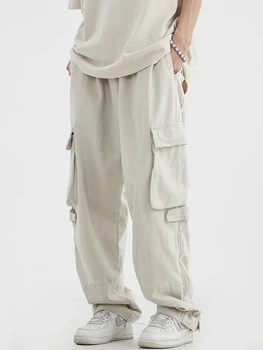 Черные мужские брюки-карго в стиле хип-хоп, белые брюки-карго, мужская винтажная японская уличная одежда, повседневный карман в стиле сафари на молнии