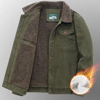 Новые зимние мужские куртки, пальто на меховой подкладке, утолщенная вельветовая куртка из овечьей шерсти в стиле ретро, хлопковая теплая куртка Оверсайз